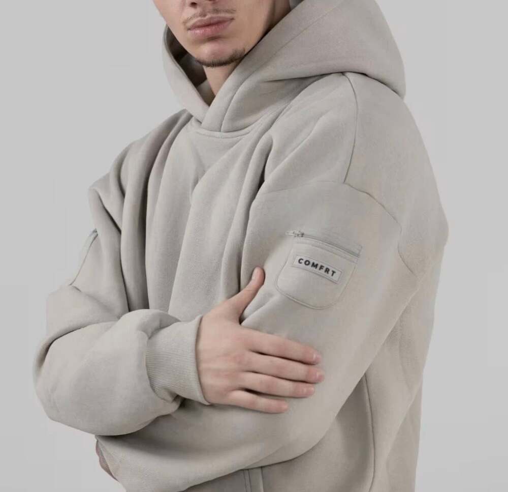 COMFRT Travel Essentials Hoodie Pullover Oversized Stone Unisex Men Medium